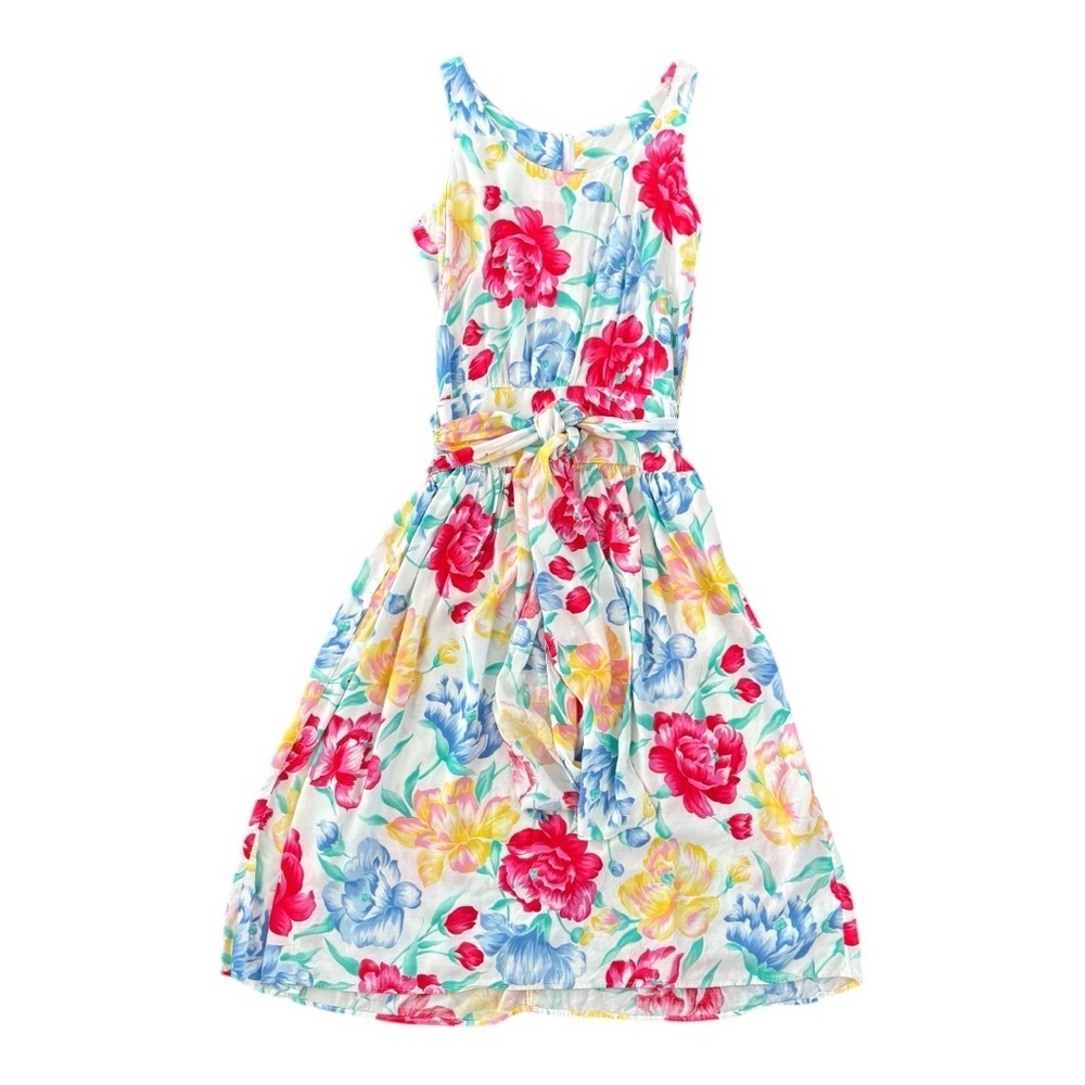 Vintage Floral Tie Waist Scoop Neck Midi Sundress